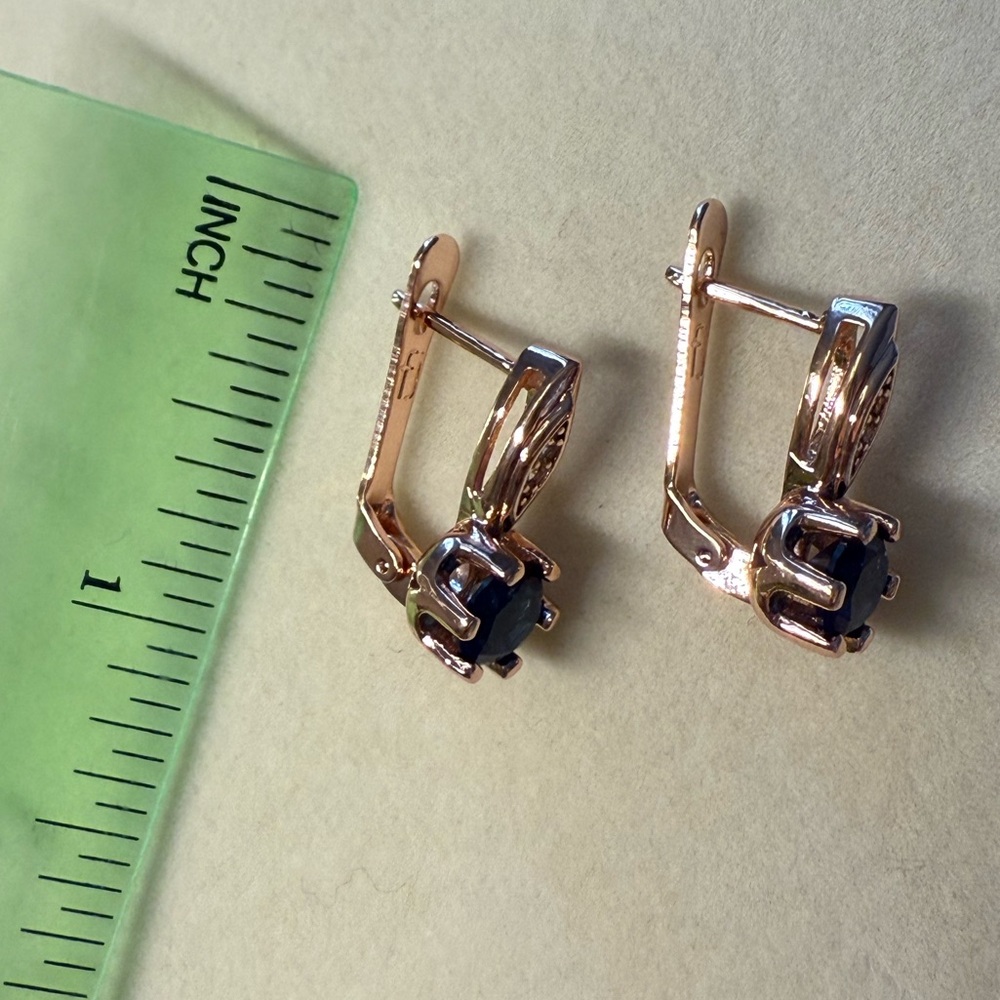 Fashion Jewelry Gold and Dark Blue Earrings - Picture 2 of 2